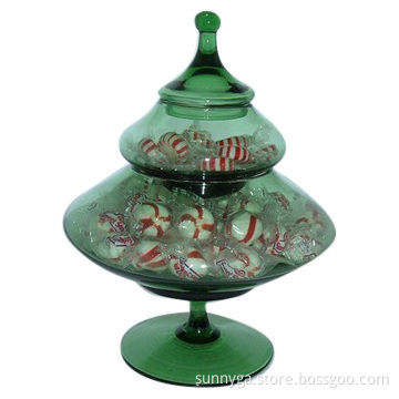 Green Color/Christmas Tree Glass Candy Jar